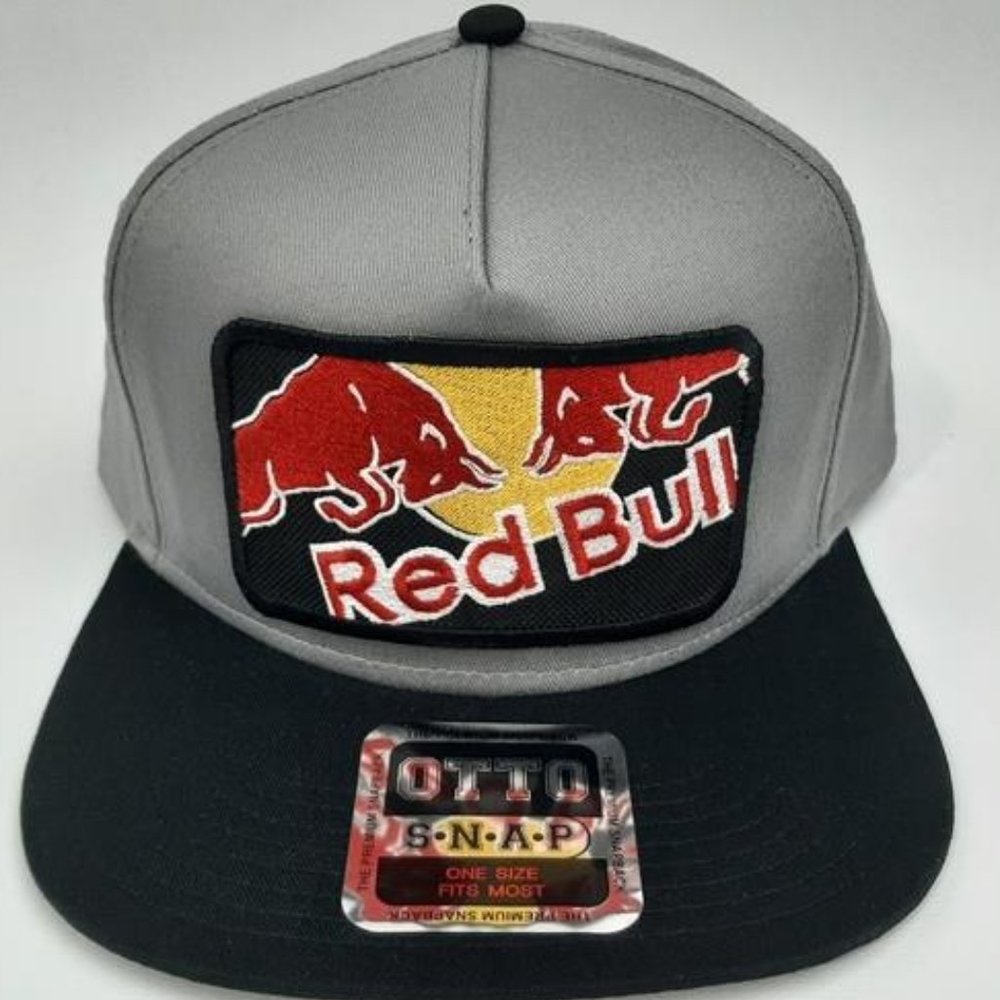 Red Bull Embroidered Patch Flat Bill Trucker Snapback Cap Hat Gray Cotton F1 Rac